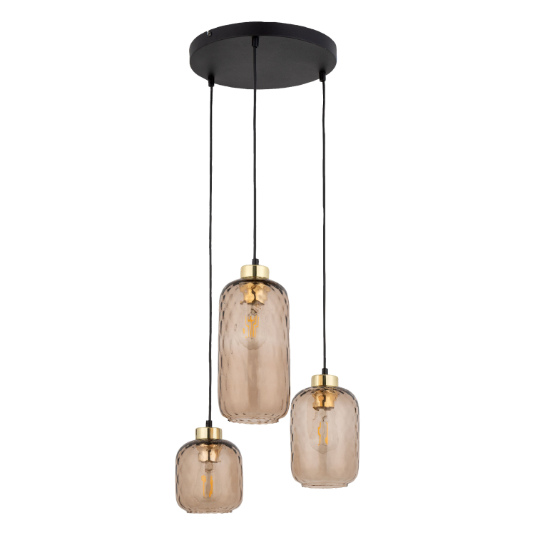 Lampa wisząca nowoczesna elegancka glamour loft klosz szklany bursztynowa czarna TK Lighting Pescara 4576 3x15W E27