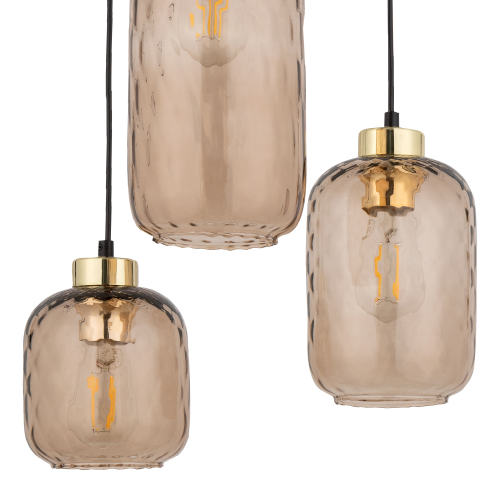 Lampa wisząca nowoczesna elegancka glamour loft klosz szklany bursztynowa czarna TK Lighting Pescara 4576 3x15W E27