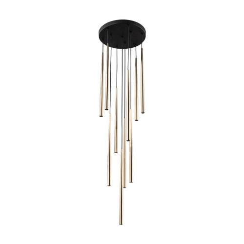 Lampa wisząca nowoczesna elegancka glamour sople patyk rurka czarna złota TK Lighting Piano 10118 10x8W G9