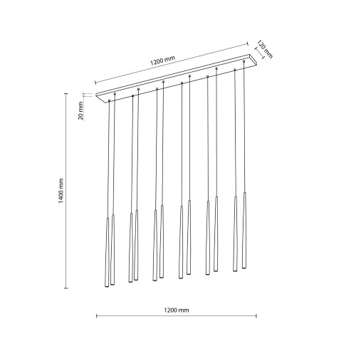 Lampa wisząca nowoczesna elegancka glamour sople patyk rurka brązowa TK Lighting Piano 10111 12x8W G9