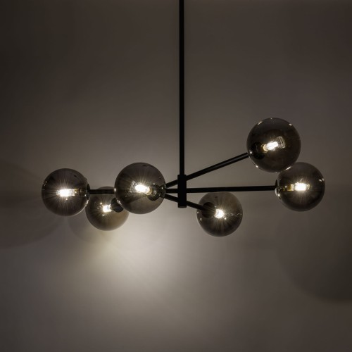 Plafon nowoczesny klasyczny industrialny loft pręty klosz szklany kule czarny grafitowy TK Lighting Sarius 6236 6x6W G9