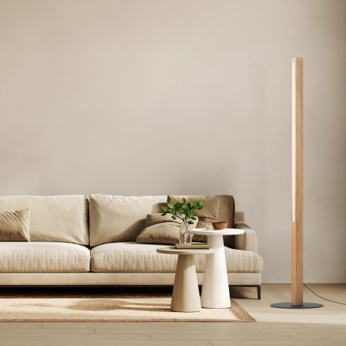 Lampa podłogowa nowoczesna skandynawska boho loft słupek drewniany sosna czarna TK Lighting Teo 1391 1x36W LED 3000K