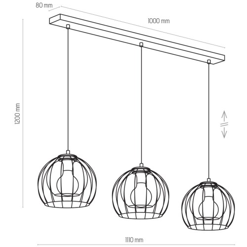 Lampa wisząca nad stół druciane metalowe klosze TK Lighting Universo 4483 3x60W E27 czarna grafitowa
