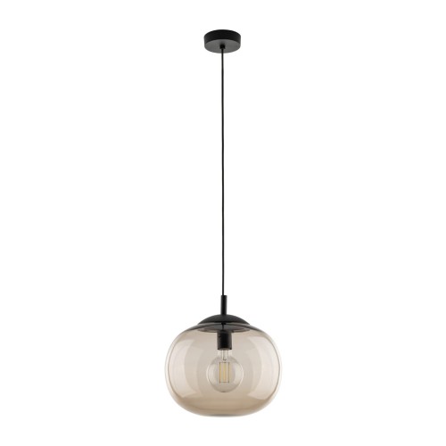 Lampa wisząca nowoczesna klasyczna loft klosz szklany kula dymiony topaz czarna TK Lighting Vibe 4676 1x15W E27
