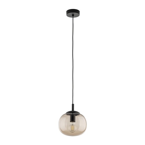 Lampa wisząca nowoczesna klasyczna loft klosz szklany kula dymiony topaz czarna TK Lighting Vibe 5826 1x15W E27