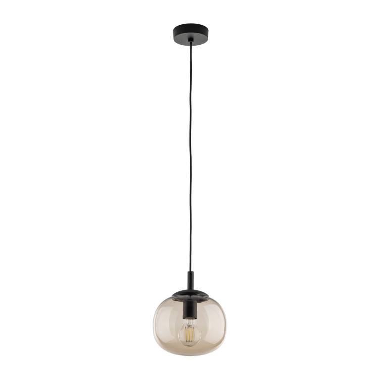 Lampa wisząca nowoczesna klasyczna loft klosz szklany kula dymiony topaz czarna TK Lighting Vibe 5826 1x15W E27
