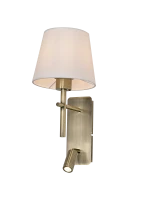 Kinkiet lampa ścienna biały abażur i regulowany reflektor LED Zuma Line Luna W4106-2AB+WH 1xE27 40W + 2,5W antyczny brąz biały