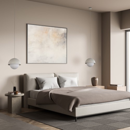 Lampa wisząca biała szklana kula nowoczesna skandynawska klosz metalowy miska beżowa TK Lighting Bono 10274 1x15W E27