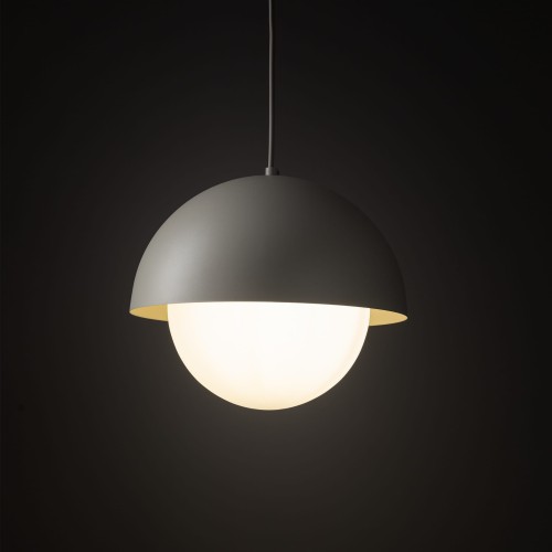 Lampa wisząca biała szklana kula nowoczesna skandynawska klosz metalowy miska beżowa TK Lighting Bono 10274 1x15W E27