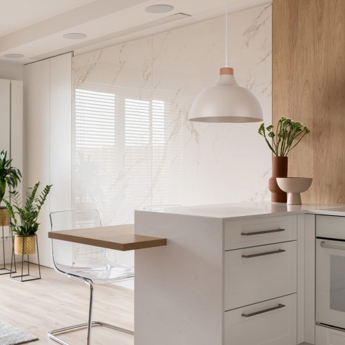Lampa wisząca z metalowym kloszem stożek misa Tk Lighting Cap 5664 1x15W E27 beżowa drewniana