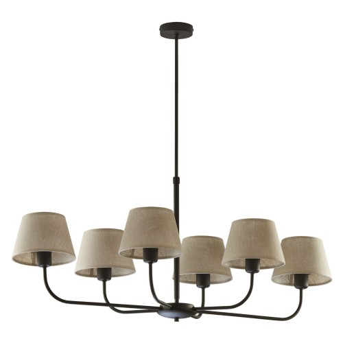 Lampa wisząca duża do salonu z abażurem len TK Lighting Chicago 3999 5x60W E27 czarna beżowa