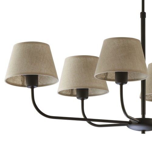 Lampa wisząca duża do salonu z abażurem len TK Lighting Chicago 3999 5x60W E27 czarna beżowa