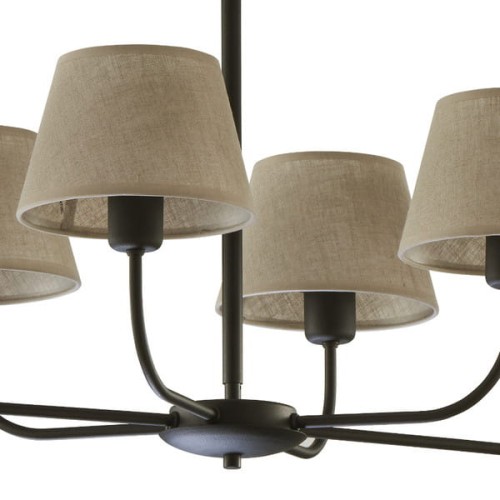 Lampa wisząca duża do salonu z abażurem len TK Lighting Chicago 3999 5x60W E27 czarna beżowa