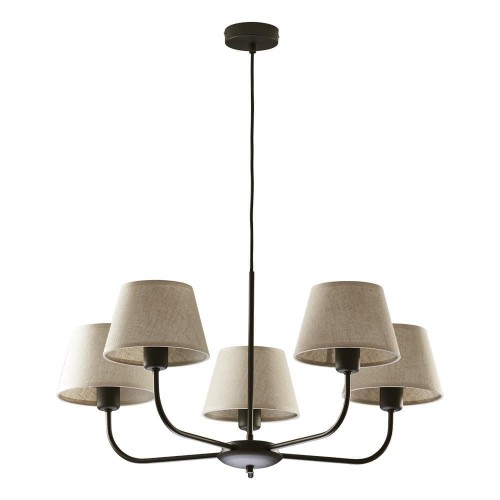 Lampa wisząca duża do salonu z abażurem len TK Lighting Chicago 3989 5x60W E27 czarna beżowa