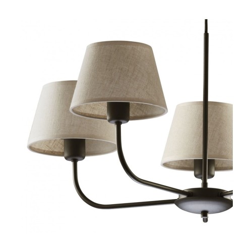 Lampa wisząca duża do salonu z abażurem len TK Lighting Chicago 3989 5x60W E27 czarna beżowa