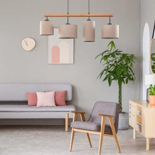 Tk Lighting Deva 6108 lampa wisząca 4x15W E27 beżowa drewniana