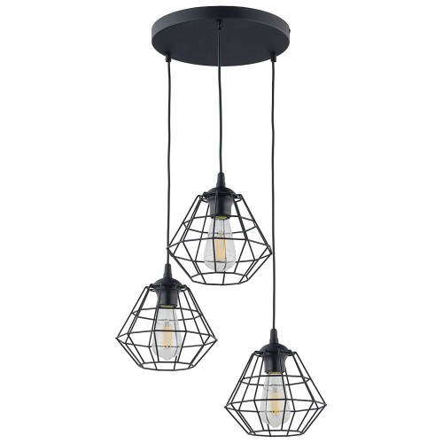 Lampa wisząca nad stół nowoczesna loft industrialna ażurowa pręty kratka czarna TK Lighting Diamond 6203 3x15W E27