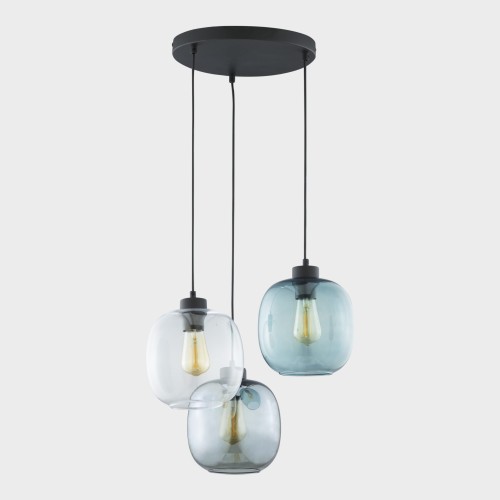 TK Lighting Elio 3184 lampa wisząca szklany klosz, niebieska, grafit 3x60W E27 transparentna niebieska grafit