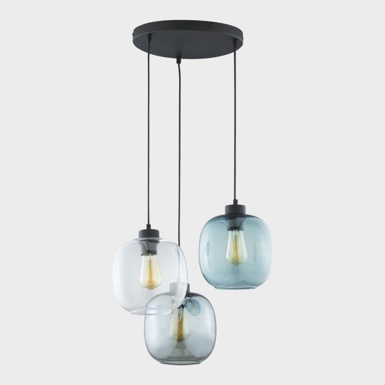 TK Lighting Elio 3184 lampa wisząca szklany klosz, niebieska, grafit 3x60W E27 transparentna niebieska grafit
