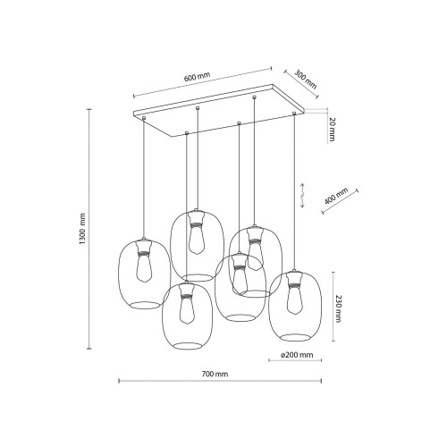 Lampa wisząca nowoczesna skandynawska klosz szklany multikolor czarna TK Lighting Elio 5974 6x15W E27