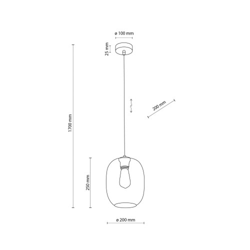 Lampa wisząca nowoczesna klasyczna loft elegancka klosz szklany topaz czarna TK Lighting Elio 4338 1x15W E27