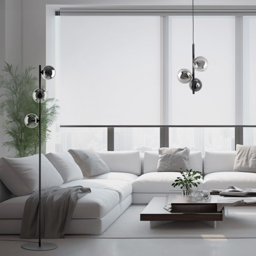 Lampa podłogowa nowoczesna elegancka loft industrialna klosz szklany kule czarna grafitowa TK Lighting Estera 5717 3x6W G9