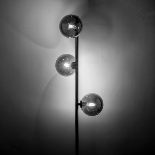 Lampa podłogowa nowoczesna elegancka loft industrialna klosz szklany kule czarna grafitowa TK Lighting Estera 5717 3x6W G9