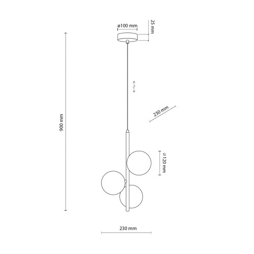 Lampa wisząca nowoczesna elegancka loft industrialna klosz szklany kule patyk rurka czarna grafitowa TK Lighting Estera 5767 3x6W G9