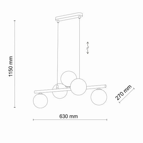 Lampa wisząca modern belka szklane klosze Tk Lighting Estera 6707 5x6W G9 czarna chrom