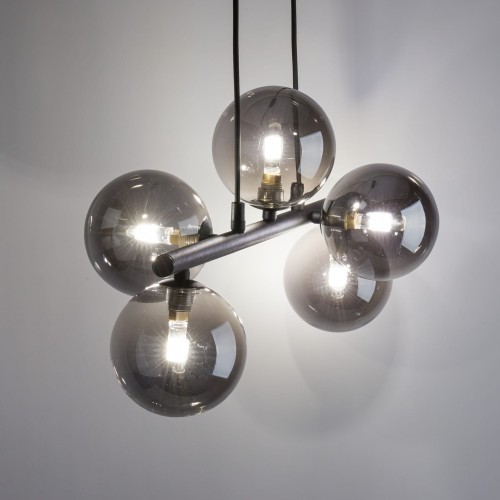 Lampa wisząca modern belka szklane klosze Tk Lighting Estera 6707 5x6W G9 czarna chrom