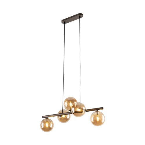 Lampa wisząca listwa belka nowoczesna elegancka loft industrialna klosz szklany kule bursztynowa brązowa TK Lighting Estera 6105 5x6W G9