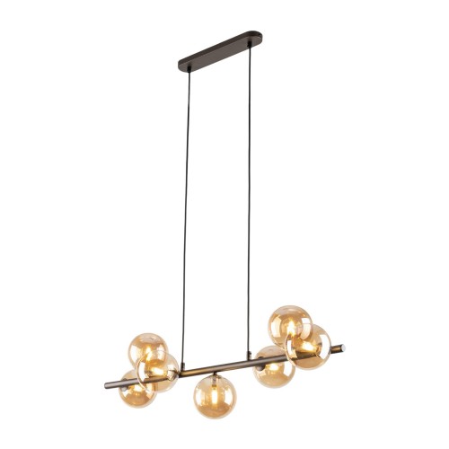 Lampa wisząca listwa belka nowoczesna elegancka loft industrialna klosz szklany kule bursztynowa brązowa TK Lighting Estera 4506 7x6W G9