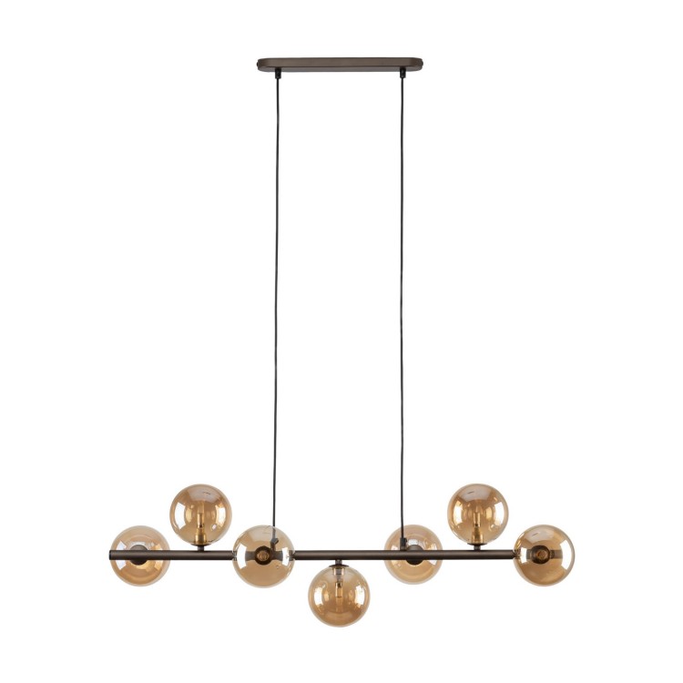 Lampa wisząca listwa belka nowoczesna elegancka loft industrialna klosz szklany kule bursztynowa brązowa TK Lighting Estera 4506 7x6W G9
