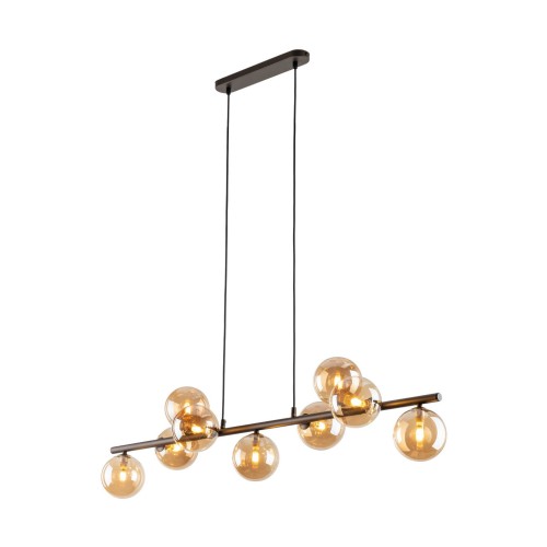 Lampa wisząca listwa belka nowoczesna elegancka loft industrialna klosz szklany kule bursztynowa brązowa TK Lighting Estera 4340 9x6W G9