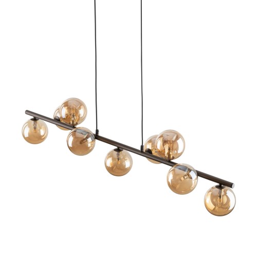 Lampa wisząca listwa belka nowoczesna elegancka loft industrialna klosz szklany kule bursztynowa brązowa TK Lighting Estera 4340 9x6W G9