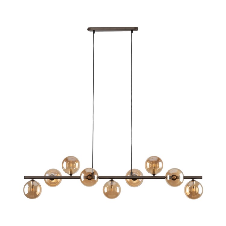 Lampa wisząca listwa belka nowoczesna elegancka loft industrialna klosz szklany kule bursztynowa brązowa TK Lighting Estera 4340 9x6W G9