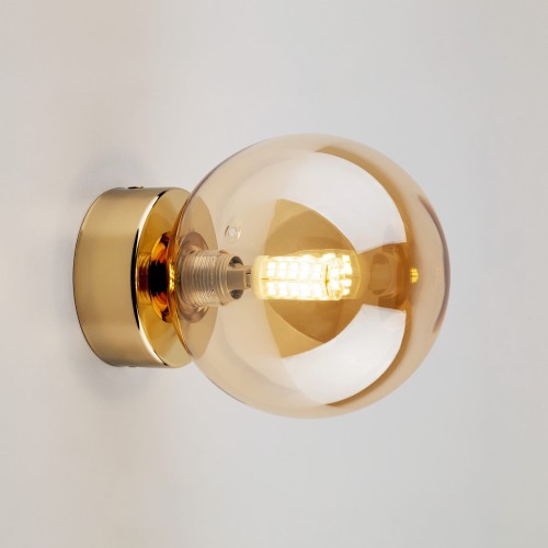 Kinkiet nowoczesny elegancki loft industrialny klosz szklany kula bursztynowy złoty TK Lighting Estera 10257 1x8W G9