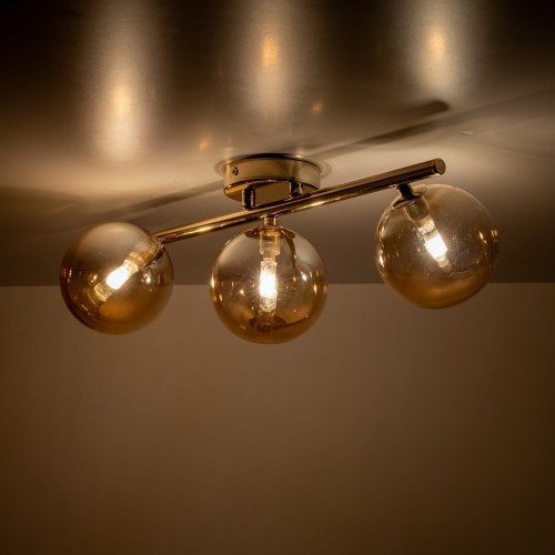 Plafon nowoczesny elegancki loft industrialny klosz szklany kule bursztynowy złoty TK Lighting Estera 5418 3x6W G9
