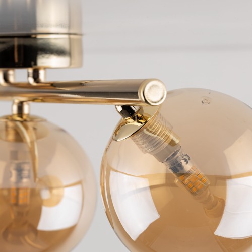 Plafon nowoczesny elegancki loft industrialny klosz szklany kule bursztynowy złoty TK Lighting Estera 5418 3x6W G9