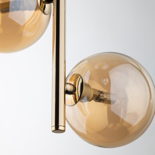 Lampa wisząca nowoczesna elegancka loft industrialna klosz szklany kule patyk rurka bursztynowa złota TK Lighting Estera 4838 3x6W G9