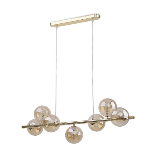 Lampa wisząca modern belka szklane klosze Tk Lighting Estera 5668 7x6W G9 złota bursztynowa