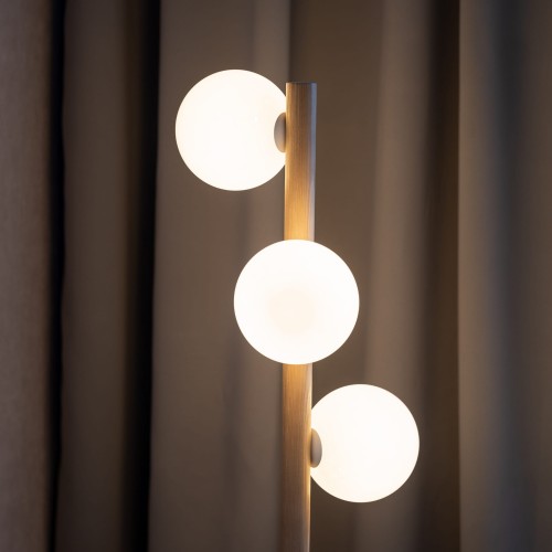 Lampa podłogowa nowoczesna elegancka drewniana loft industrialna klosz szklany kule drewniana biała TK Lighting Estera 5809 3x6W G9