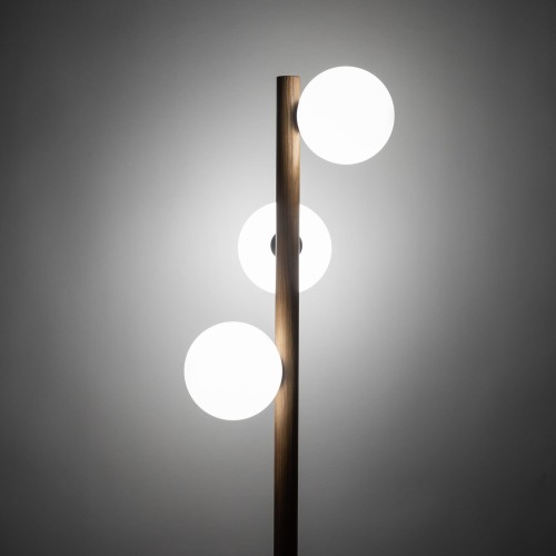 Lampa podłogowa nowoczesna elegancka drewniana loft industrialna klosz szklany kule orzech biała TK Lighting Estera 16045 3x6W G9