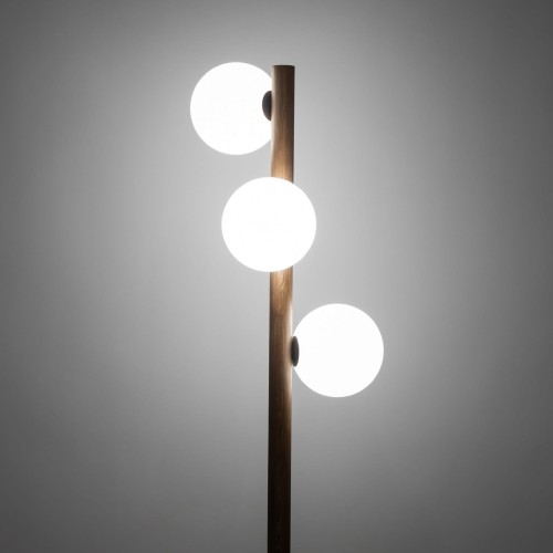 Lampa podłogowa nowoczesna elegancka drewniana loft industrialna klosz szklany kule orzech biała TK Lighting Estera 16045 3x6W G9