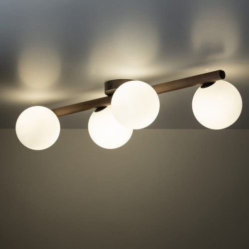 Plafon nowoczesny elegancki loft industrialny klosz szklany kule belka drewniana orzech biały TK Lighting Estera 10270 4x6W G9