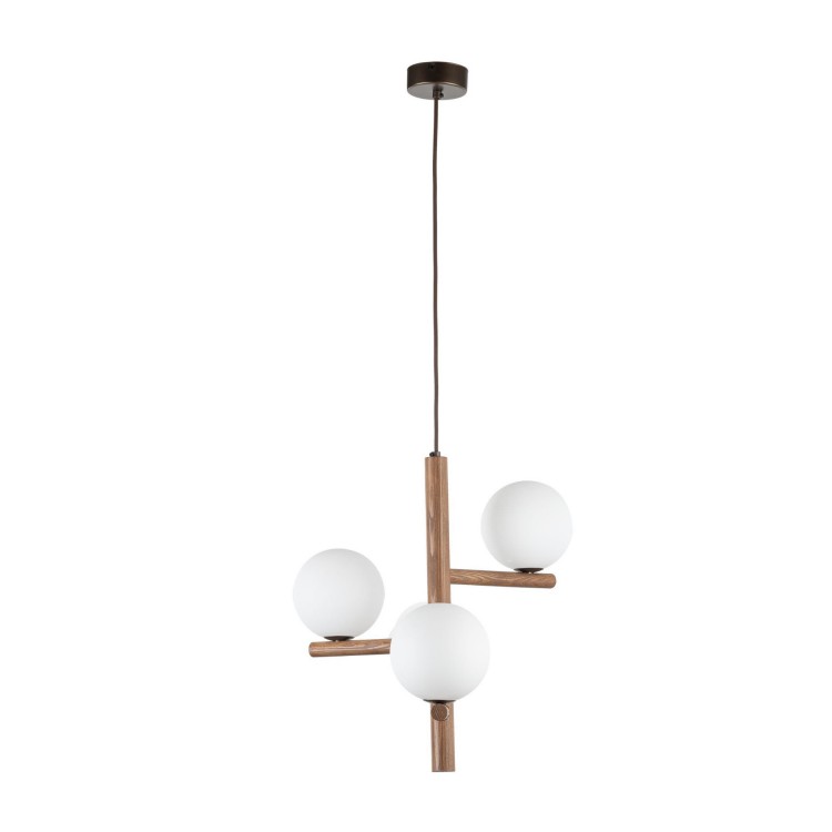 Lampa wisząca nowoczesna elegancka loft industrialna drewniana klosz szklany kule patyk rurka orzech biała TK Lighting Estera 10271 3x6W G9