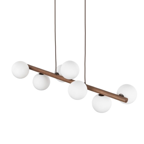 Lampa wisząca belka drewniana nowoczesna elegancka loft industrialna klosz szklany kule orzech biała TK Lighting Estera 10272 7x6W G9