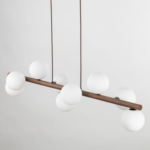 Lampa wisząca belka drewniana nowoczesna elegancka loft industrialna klosz szklany kule orzech biała TK Lighting Estera 10273 9x6W G9