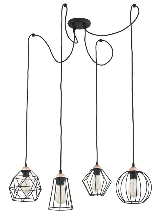 Lampa wisząca druciana oprawa loft TK Lighting Galaxy 4x60W E27 czarna miedź 1646