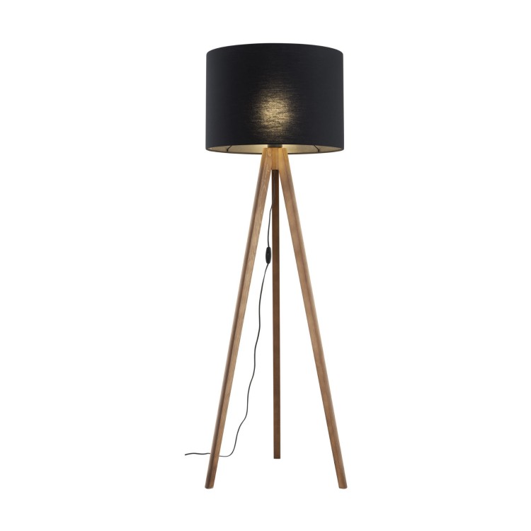 Lampa podłogowa nowoczesna skandynawska boho drewniana klosz materiałowy orzech czarna TK Lighting Grand 16005 1x15W E27